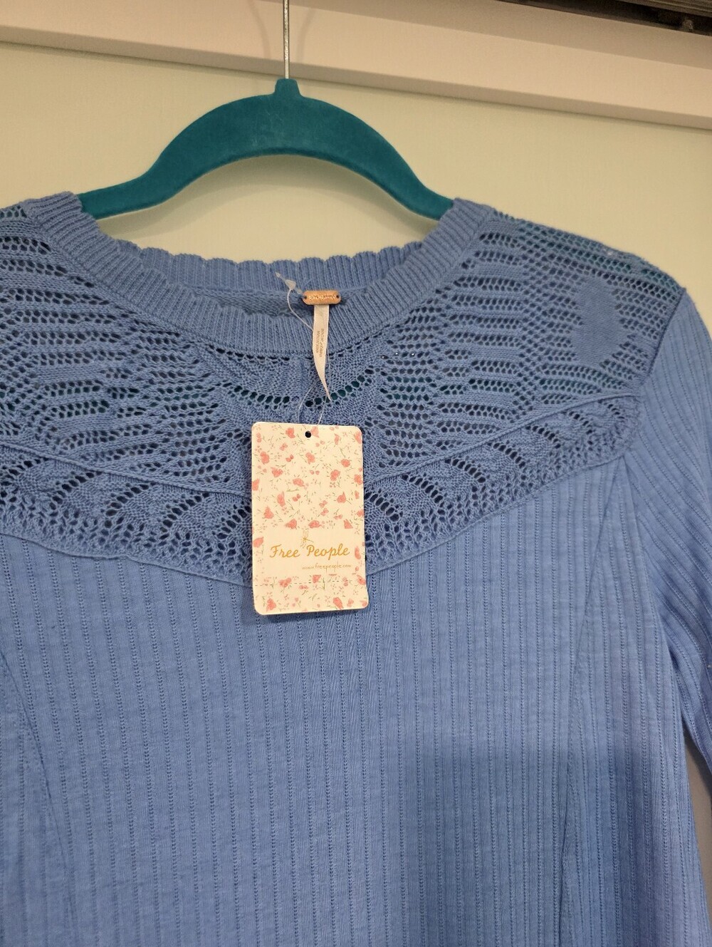 Free People Colette Blue Pointelle Ribbed Knit Sweater XS NWT - Picture 6 of 16